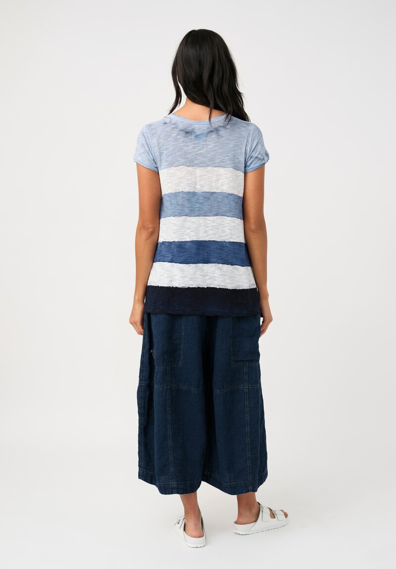 Gilda Midani Pattern-Dyed Short Sleeve Monoprix Tee in Stripes, Cloud & Last Blue