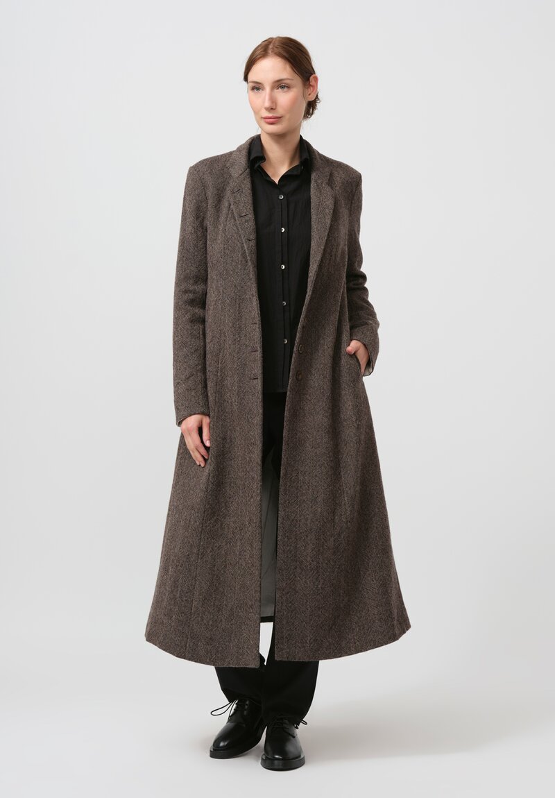 Forme d'Expression Herringbone Habit Coat in Wood Brown	