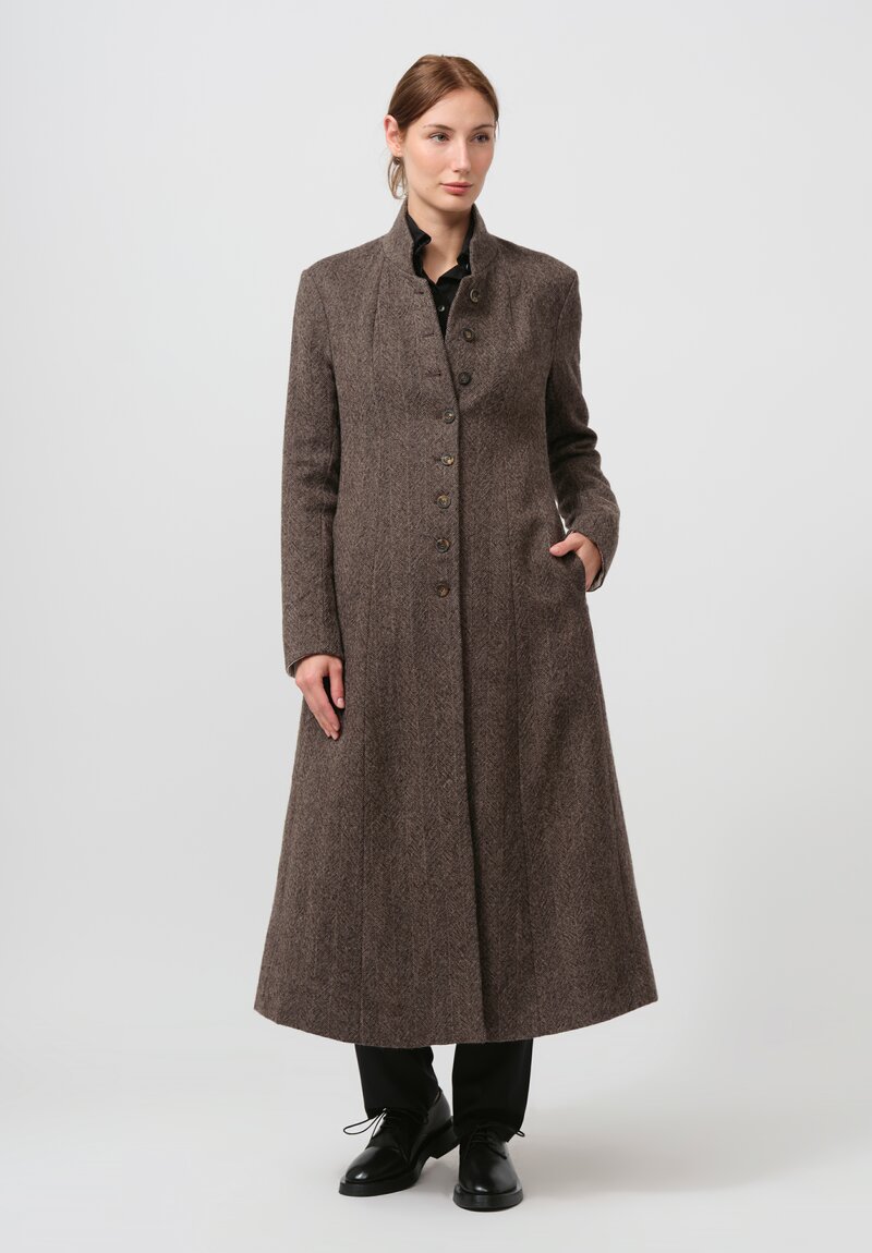 Forme d'Expression Herringbone Habit Coat in Wood Brown	