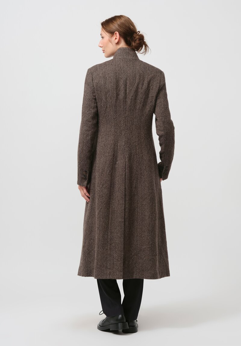 Forme d'Expression Herringbone Habit Coat in Wood Brown	