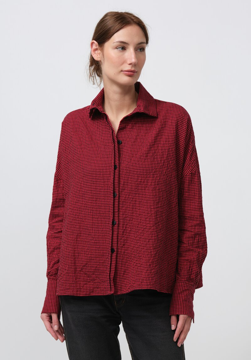 Forme d'Expression Patterned Cotton Emma Shirt in Red Check	