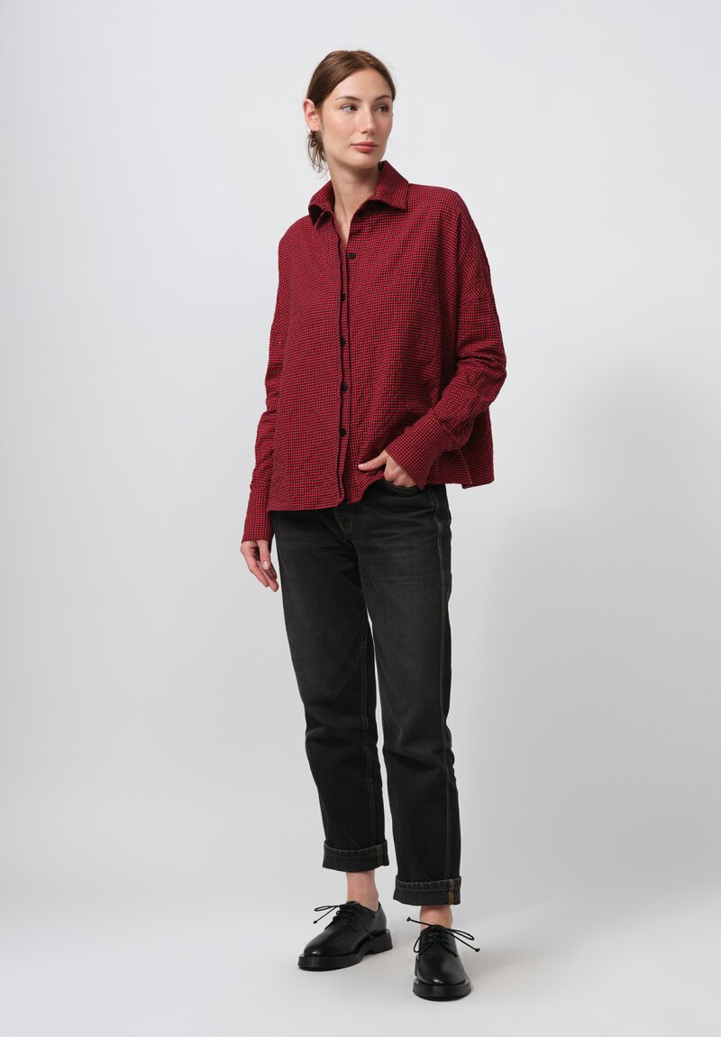 Forme d'Expression Patterned Cotton Emma Shirt in Red Check	