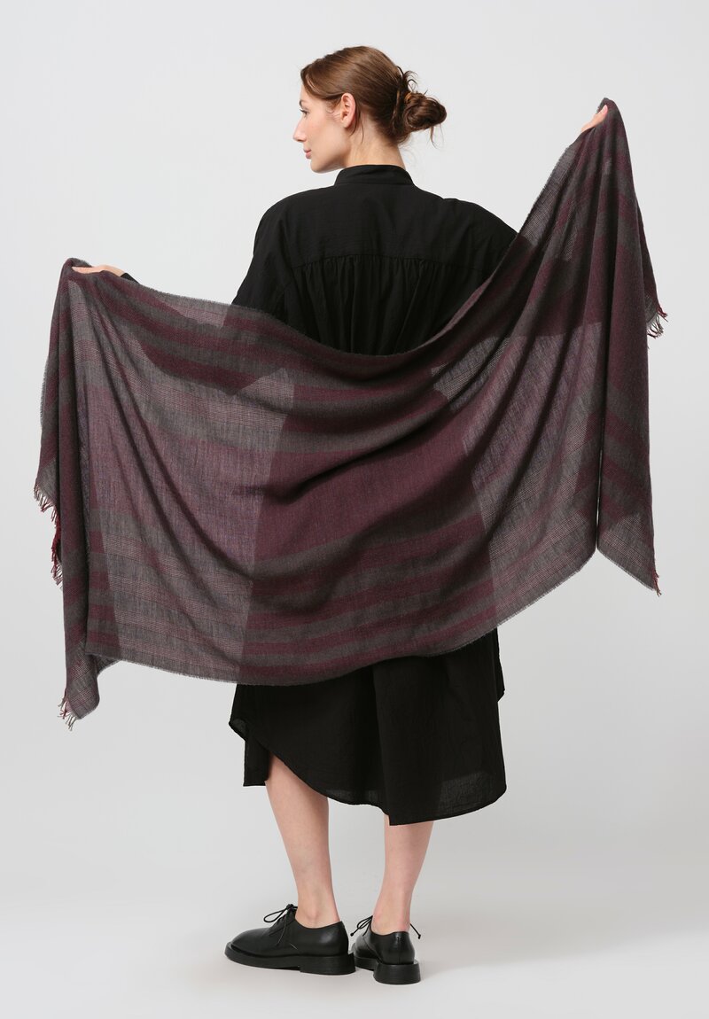 Forme d'Expression Fringed Janus Scarf in Burgundy Grey	