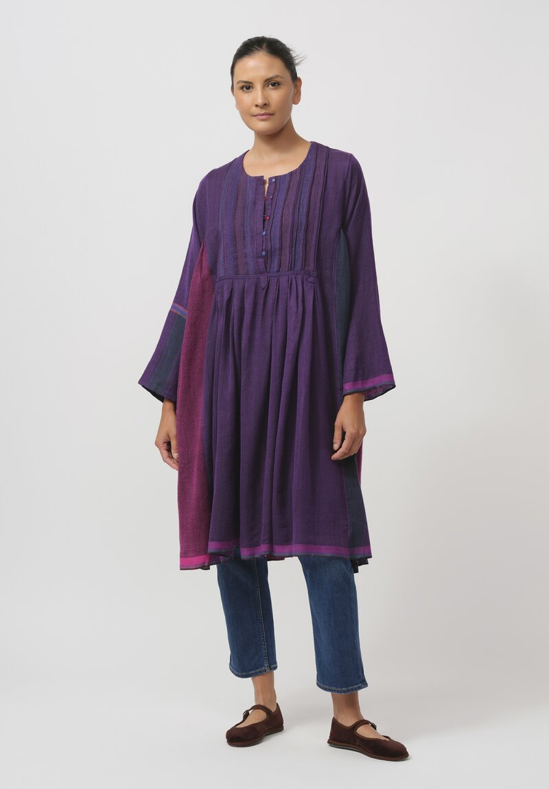 Injiri Handwoven Half-Button Folklore Tunic in Pink & Purple