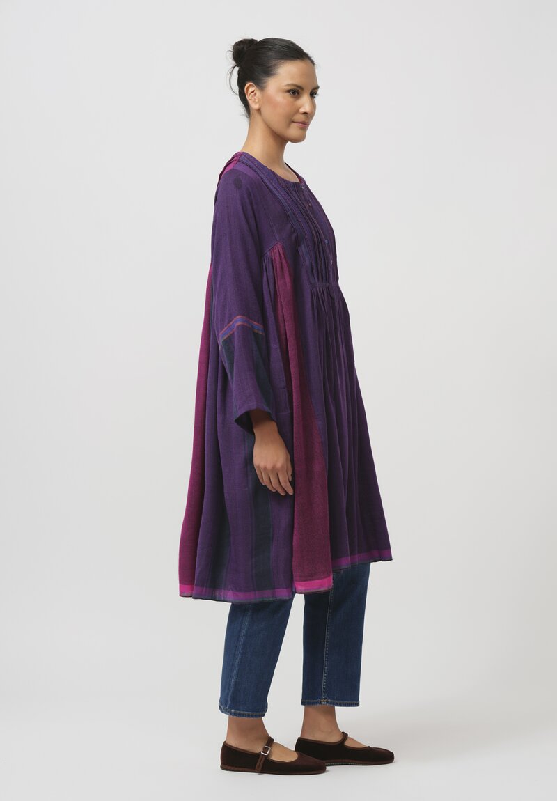 Injiri Handwoven Half-Button Folklore Tunic in Pink & Purple