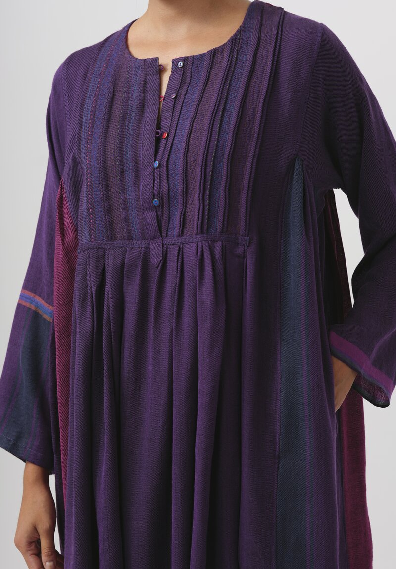 Injiri Handwoven Half-Button Folklore Tunic in Pink & Purple