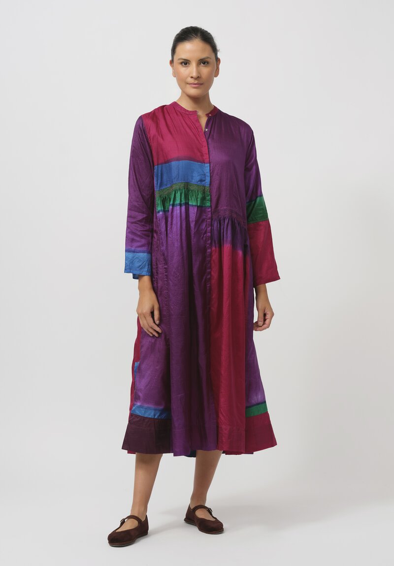 Injiri Silk Color Block Folklore Dress in Pink & Purple	