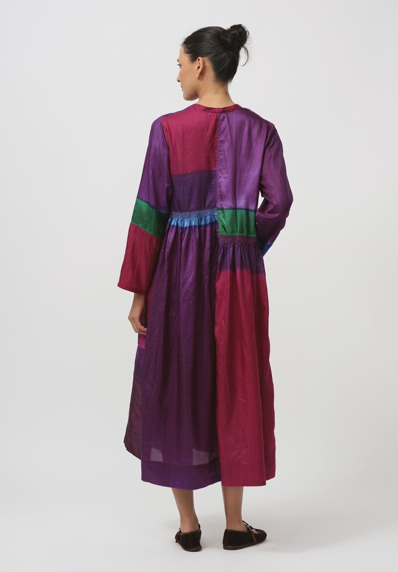 Injiri Silk Color Block Folklore Dress in Pink & Purple	