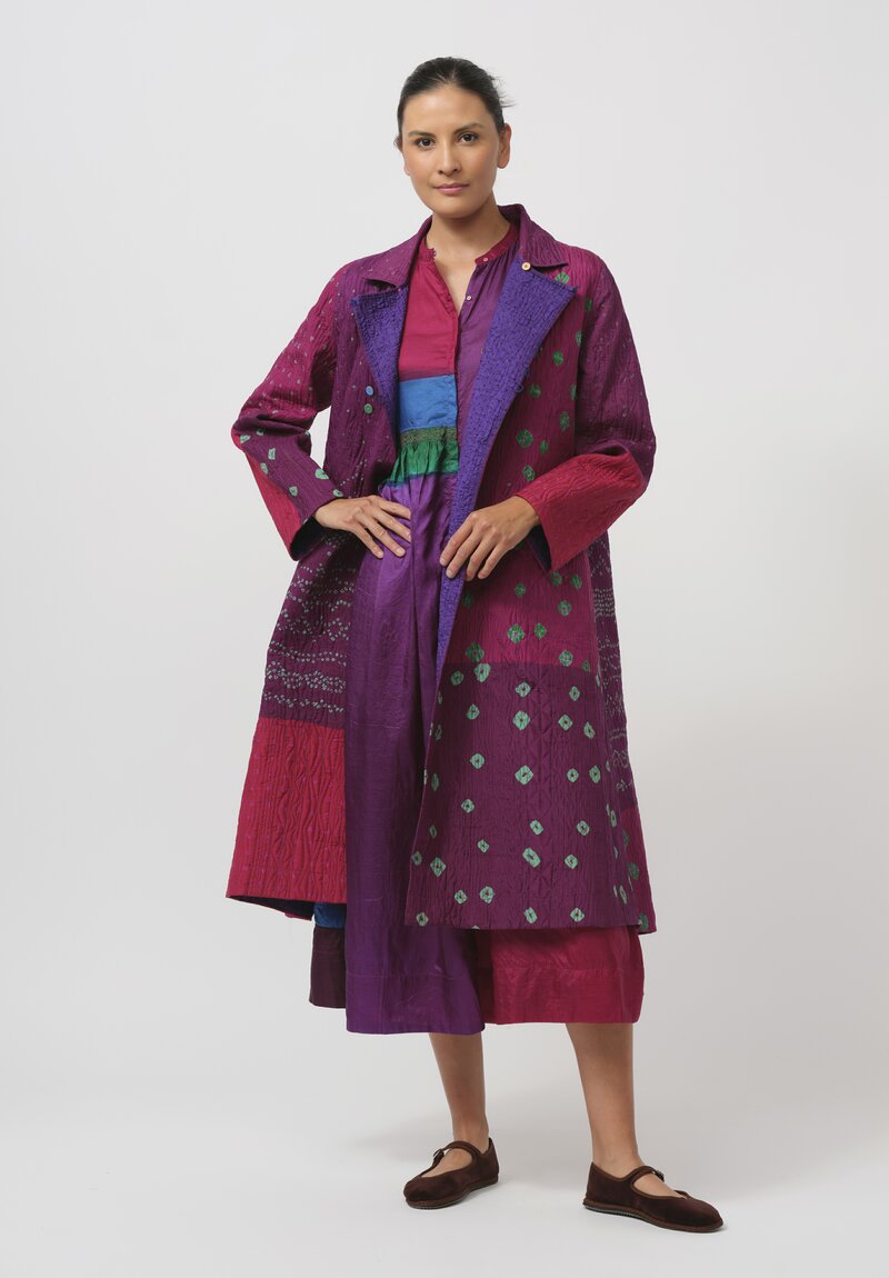 Injiri Silk Color Block Folklore Dress in Pink & Purple	