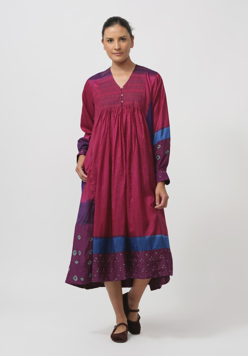 Injiri Embroidered Silk Cuirass Folklore Dress in Pink & Purple	