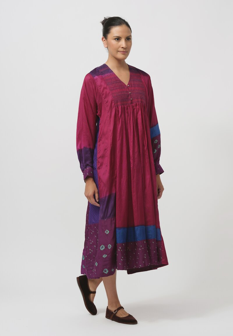 Injiri Embroidered Silk Cuirass Folklore Dress in Pink & Purple	