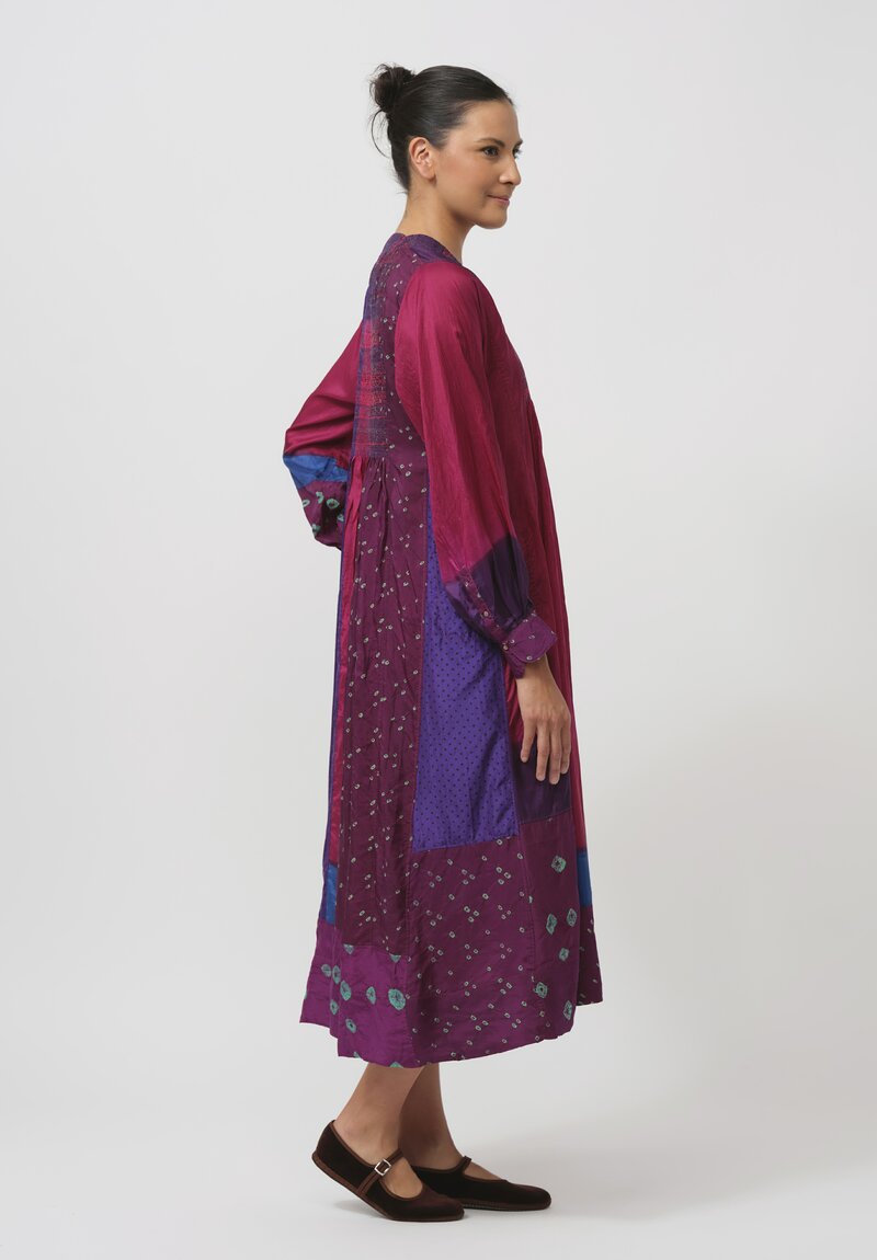 Injiri Embroidered Silk Cuirass Folklore Dress in Pink & Purple	