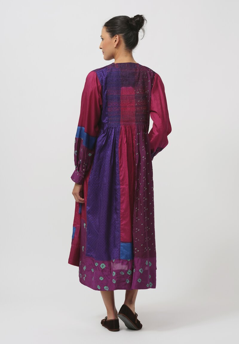 Injiri Embroidered Silk Cuirass Folklore Dress in Pink & Purple	