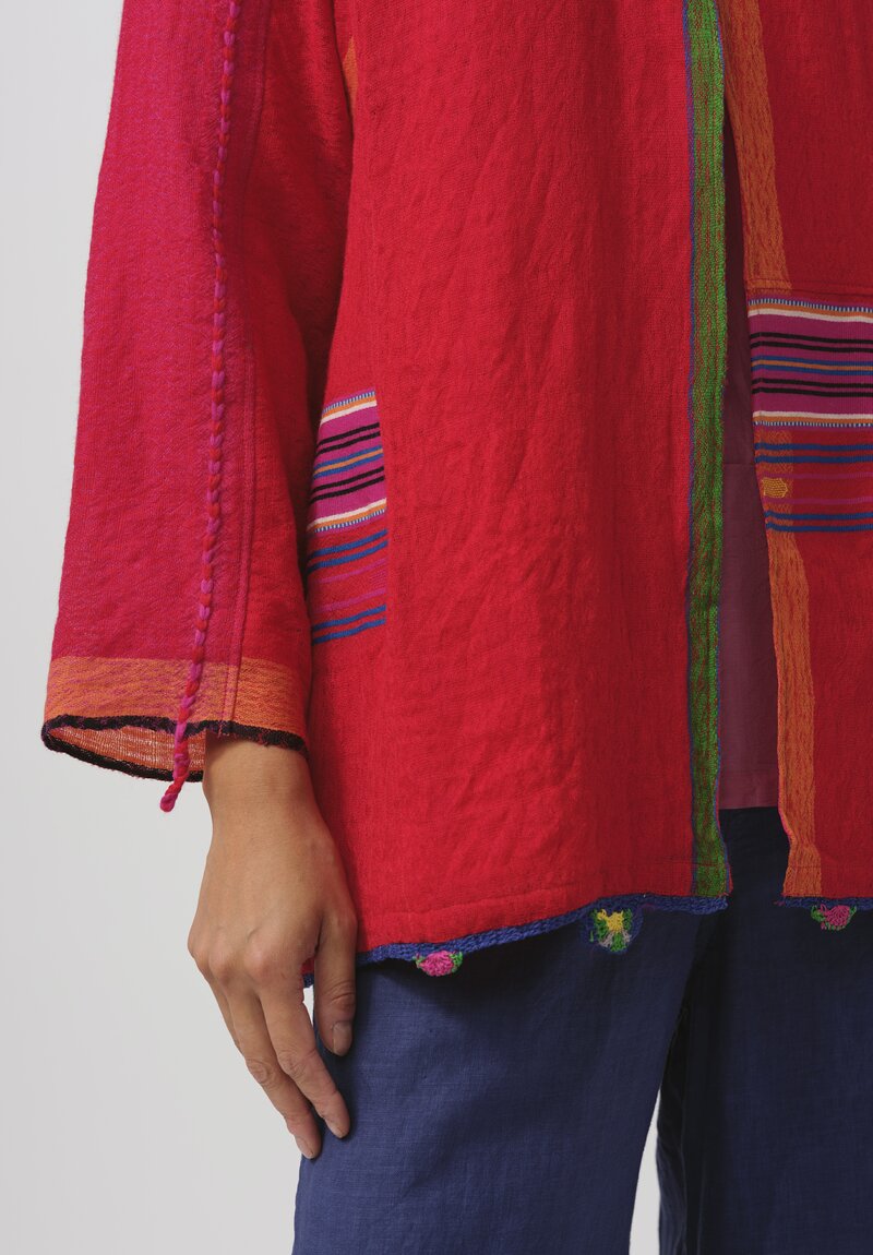 Injiri Silk-Lined Folklore Jacket in Red	