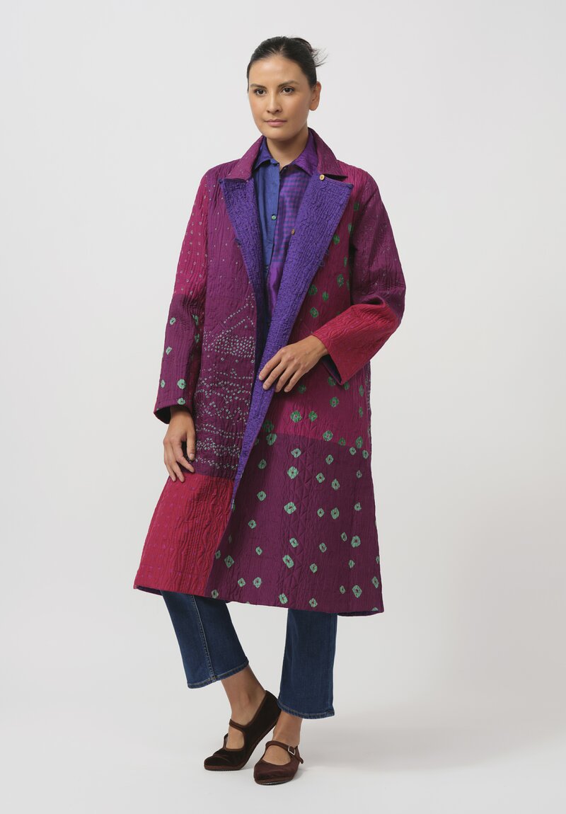 Injiri Embroidered Silk Folklore Coat in Pink & Purple	