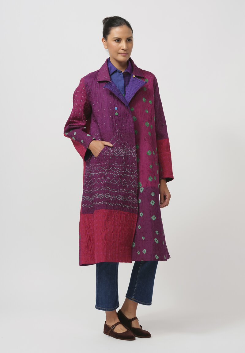 Injiri Embroidered Silk Folklore Coat in Pink & Purple	