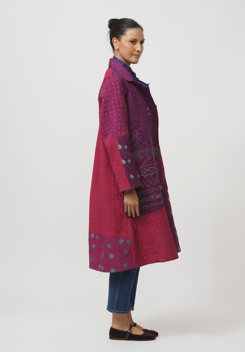 Injiri Embroidered Silk Folklore Coat in Pink & Purple	