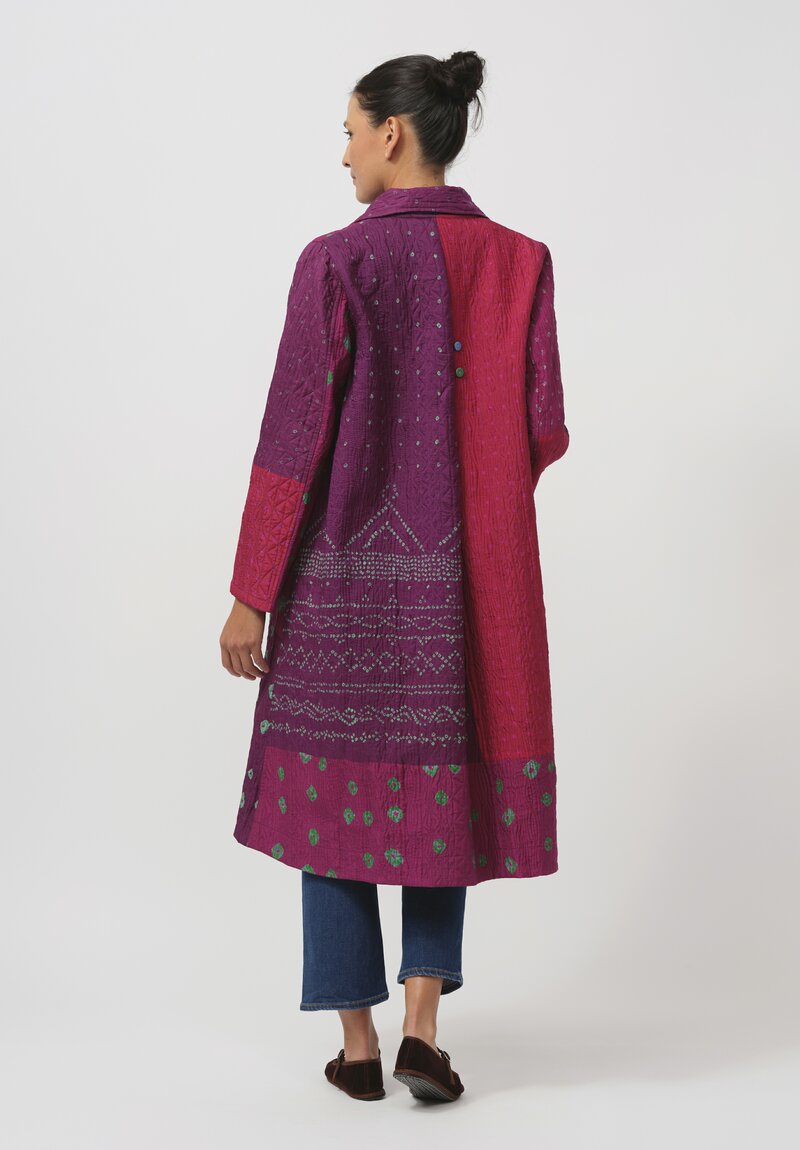 Injiri Embroidered Silk Folklore Coat in Pink & Purple	