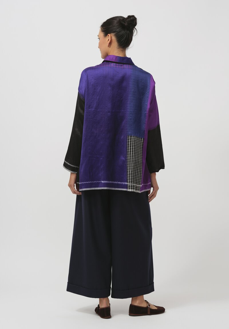 Injiri Handwoven Silk Folklore Shirt in Blue & Purple	