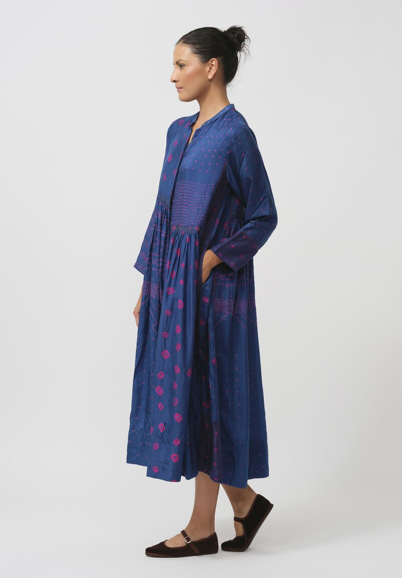 Injiri Silk Shibori Diamond Folklore Dress in Blue & Pink	