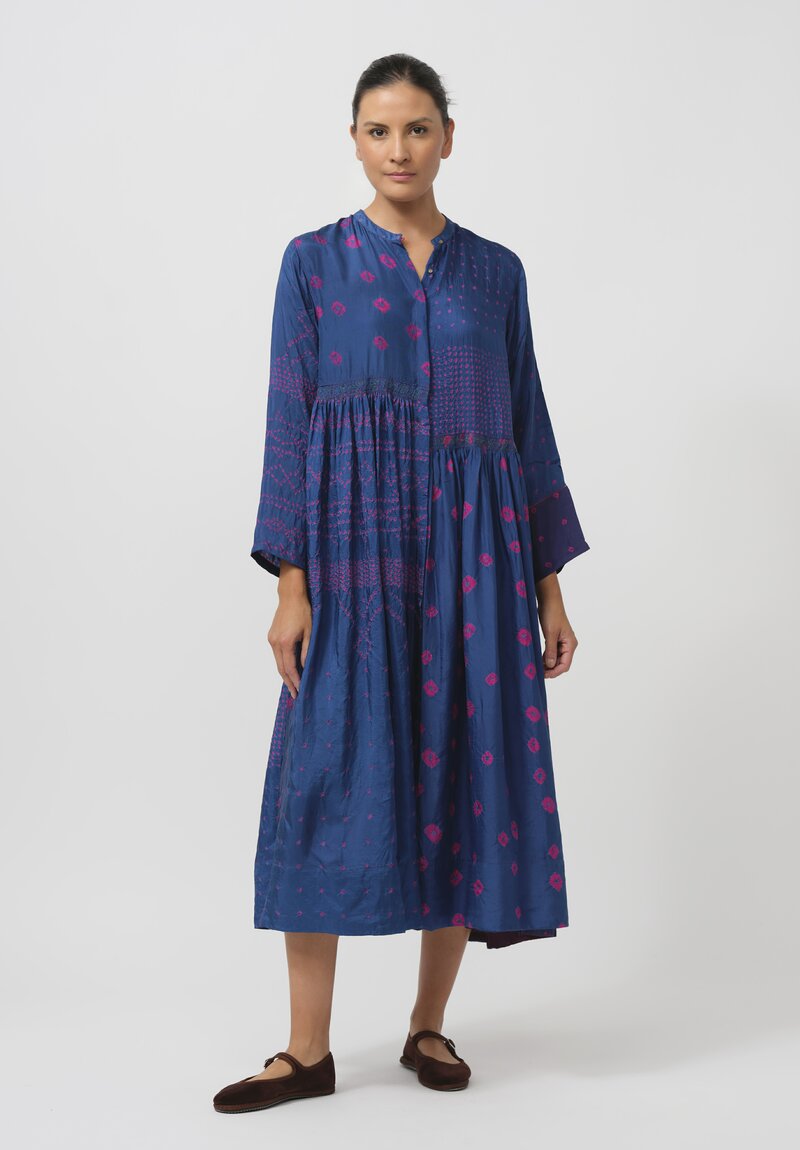 Injiri Silk Shibori Diamond Folklore Dress in Blue & Pink	