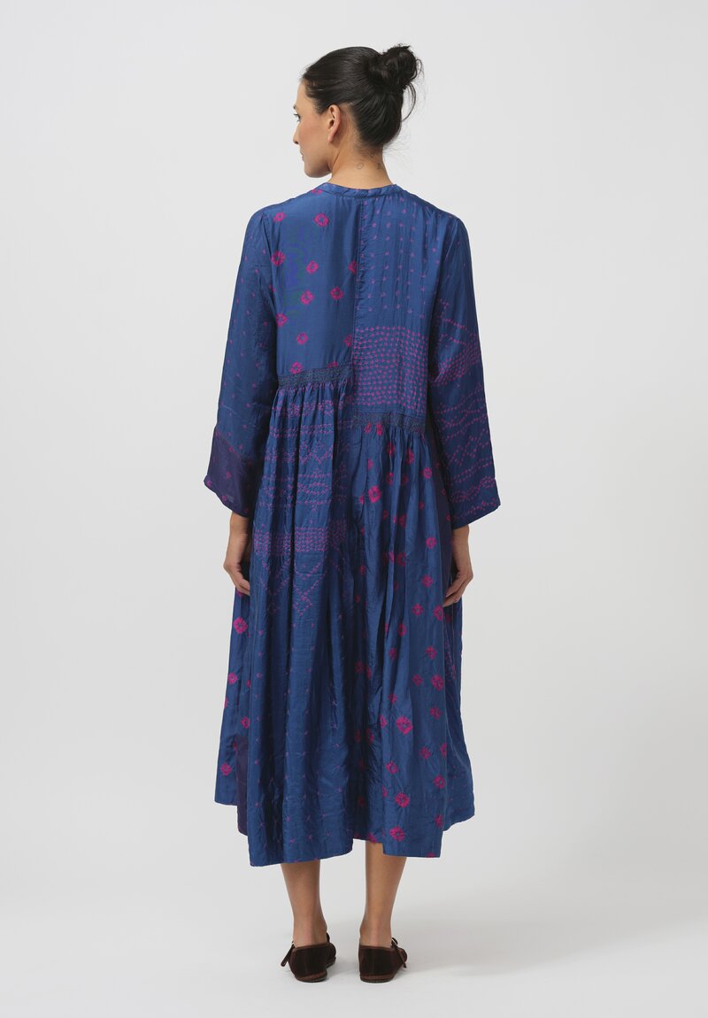 Injiri Silk Shibori Diamond Folklore Dress in Blue & Pink	