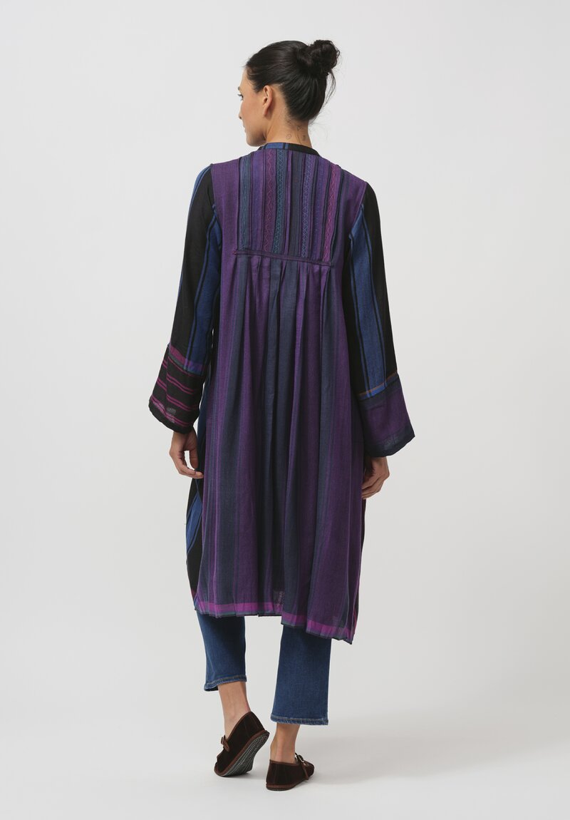 Injiri Handwoven Half-Button Folklore Tunic in Black & Blue	