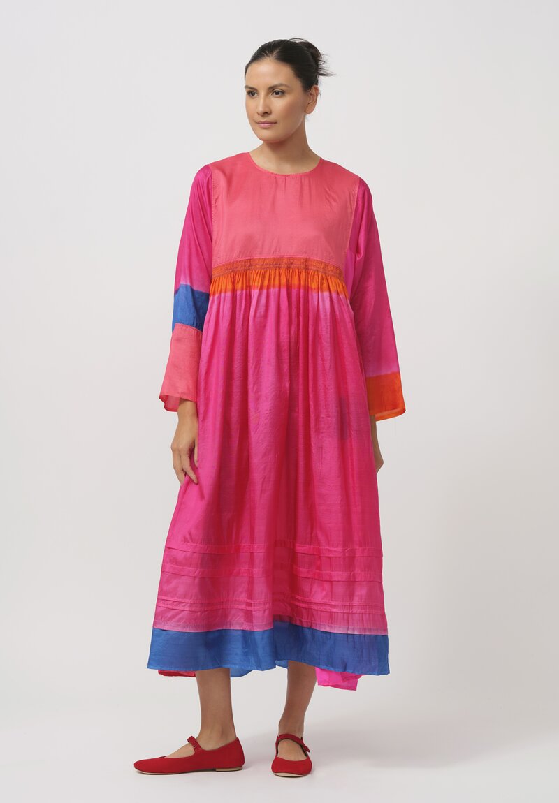 Injiri Embroidered Silk Layered Folklore Dress in Pink & Blue	