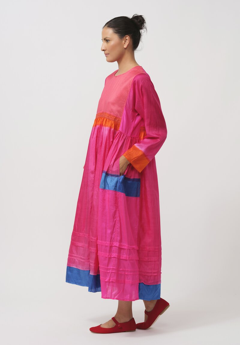 Injiri Embroidered Silk Layered Folklore Dress in Pink & Blue	