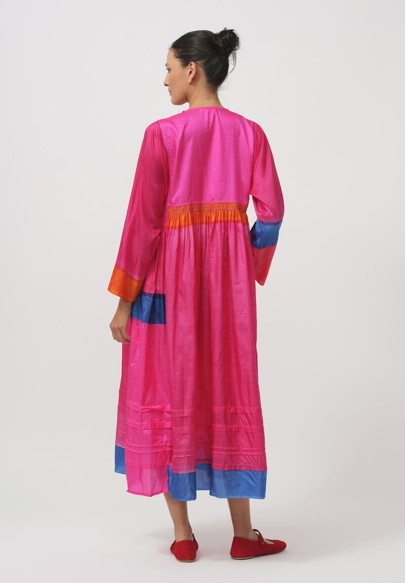 Injiri Embroidered Silk Layered Folklore Dress in Pink & Blue	