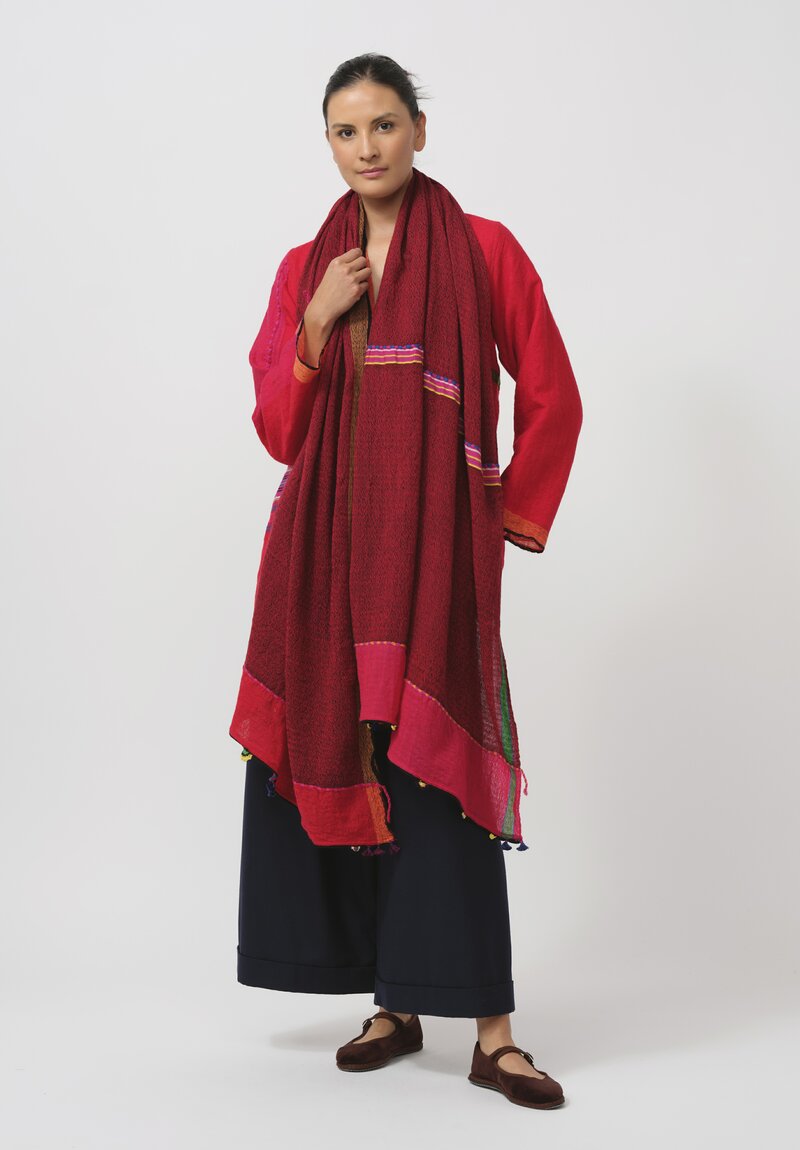 Injiri Tasseled Stripe Folklore Scarf in Red & Green	