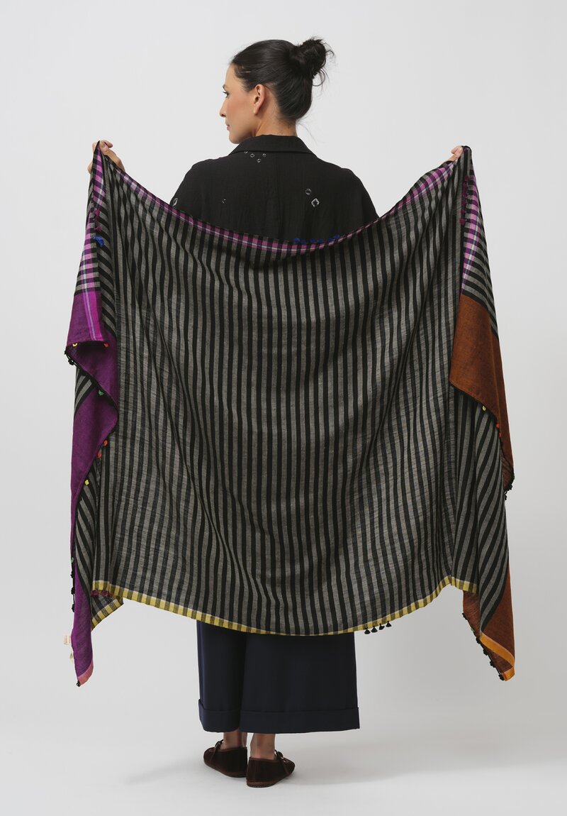 Injiri Tasseled Cashmere Folklore Scarf in Black & Orange	