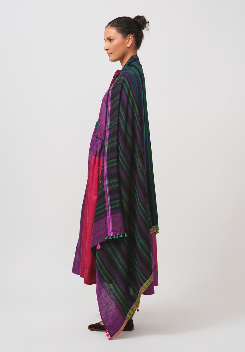 Injiri Tasseled Cashmere Folklore Scarf in Purple & Green	