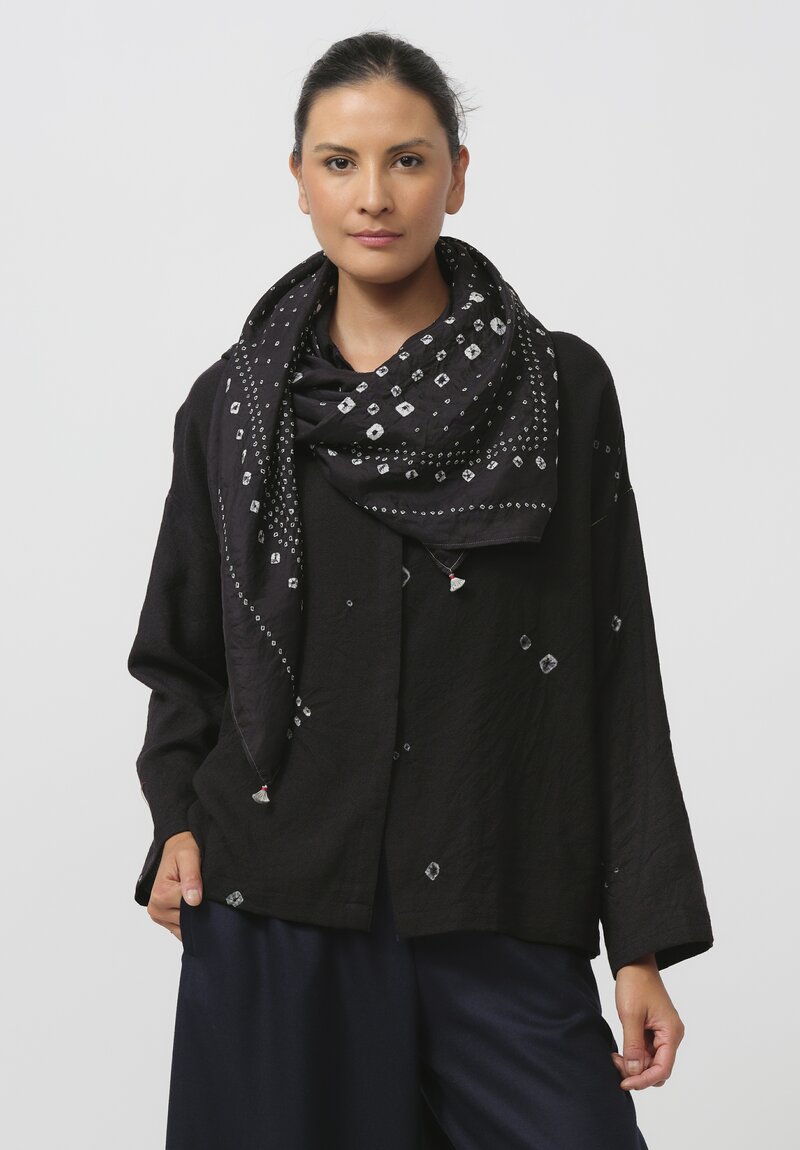 Injiri Silk Shibori Diamond Kanni Scarf in Indigo Black	