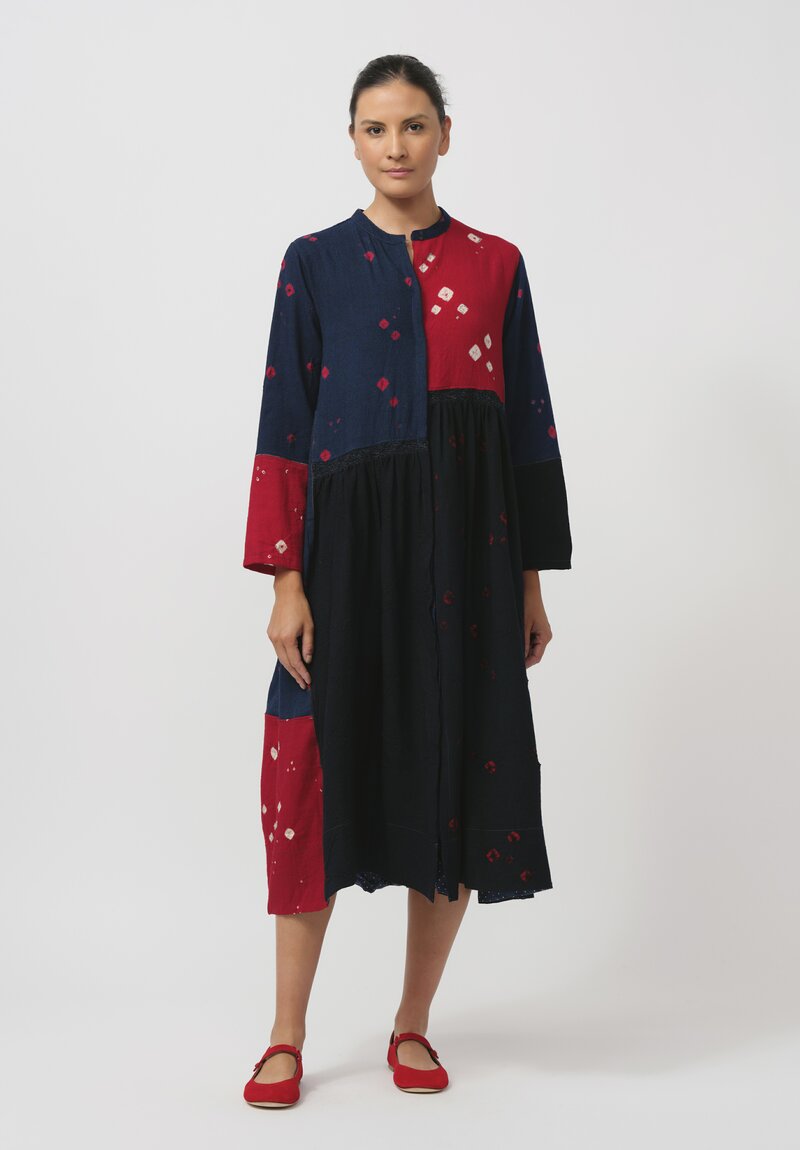 Injiri Shibori Diamond Folklore Dress in Blue & Red	