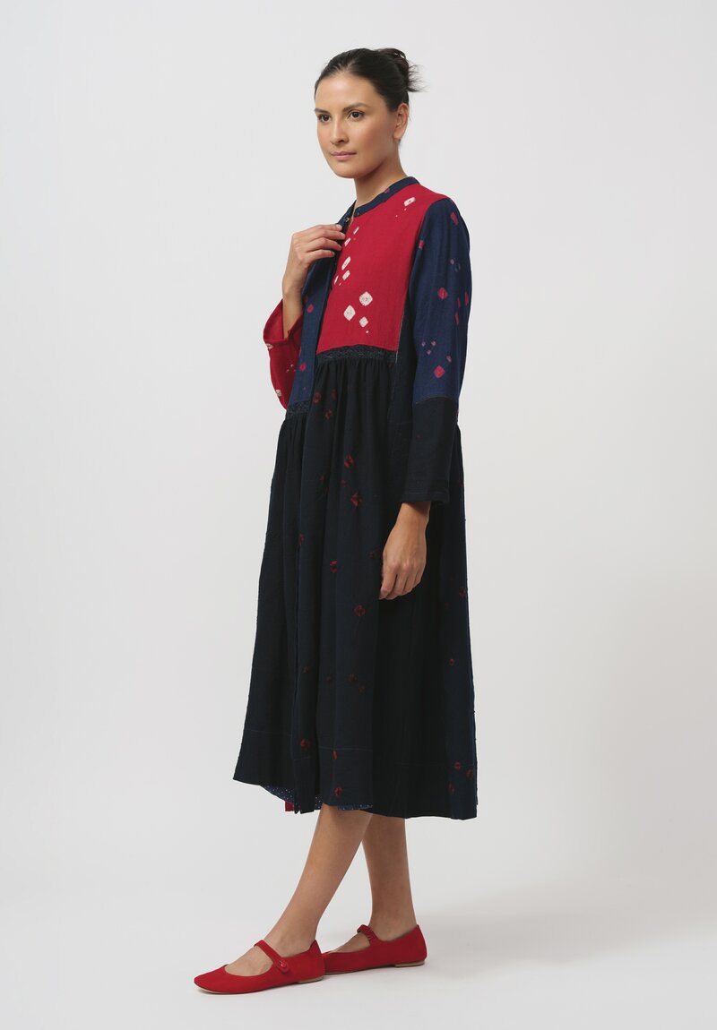 Injiri Shibori Diamond Folklore Dress in Blue & Red	