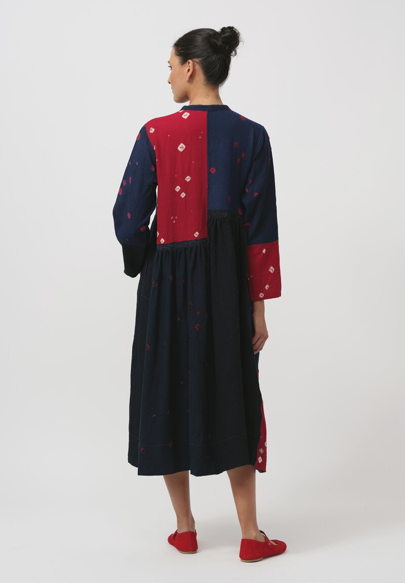 Injiri Shibori Diamond Folklore Dress in Blue & Red	