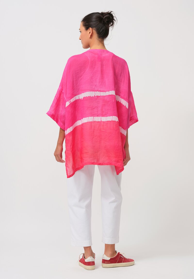 Gilda Midani Pattern-Dyed Linen Super Shirt in Stripes, Fiesta Pink & White	