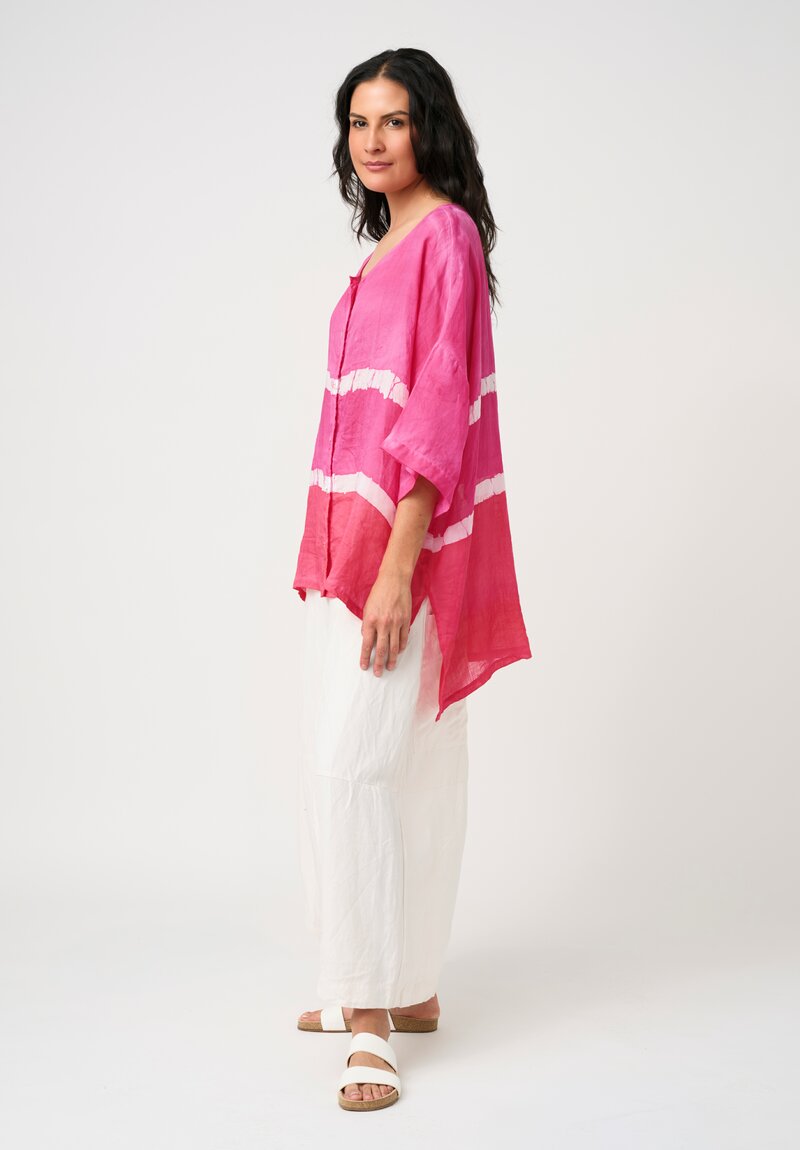 Gilda Midani Linen Pattern-Dyed Super Shirt in Fiesta Pink & White Stripe