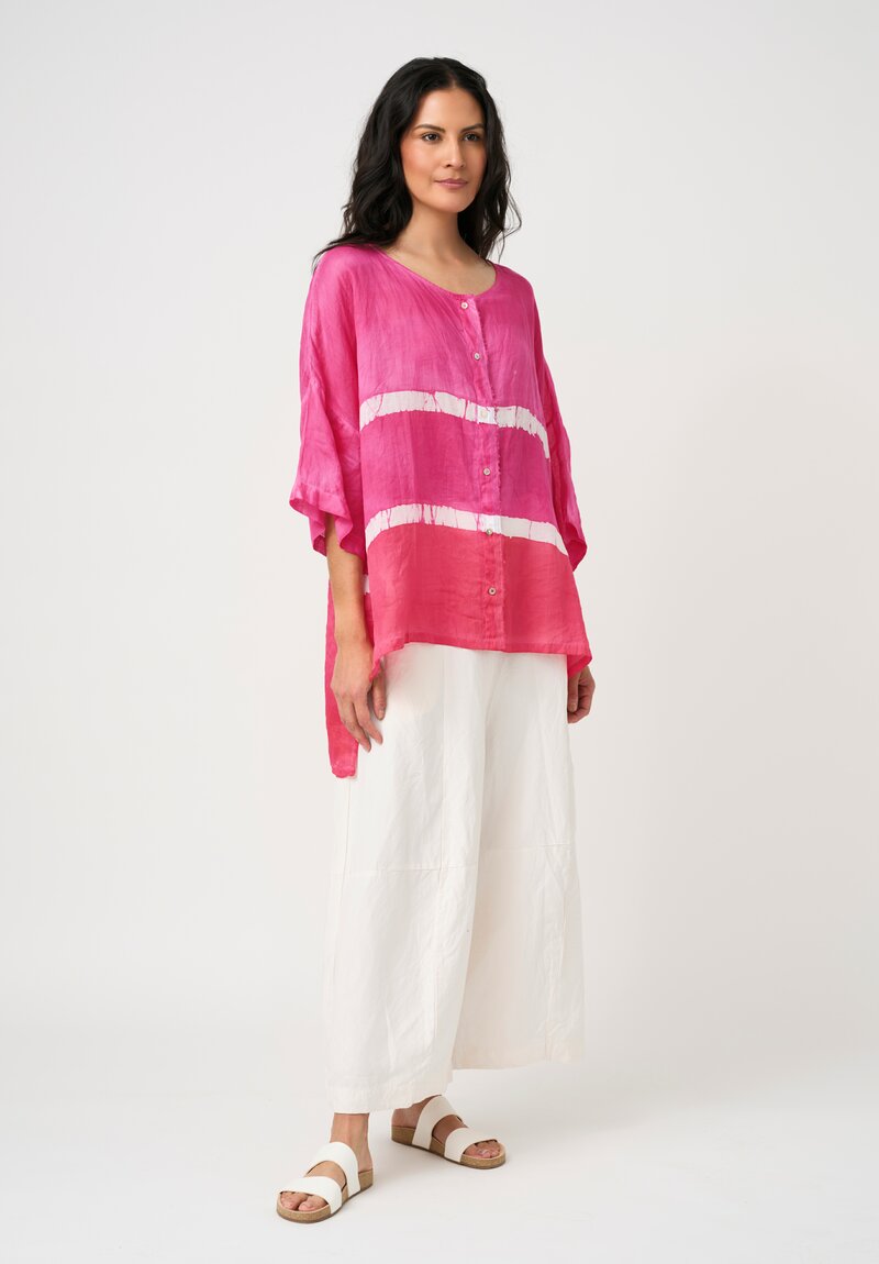 Gilda Midani Linen Pattern-Dyed Super Shirt in Fiesta Pink & White Stripe