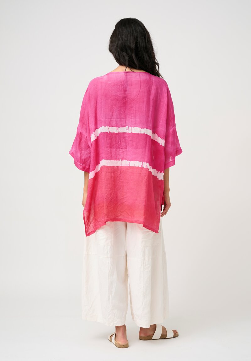 Gilda Midani Linen Pattern-Dyed Super Shirt in Fiesta Pink & White Stripe
