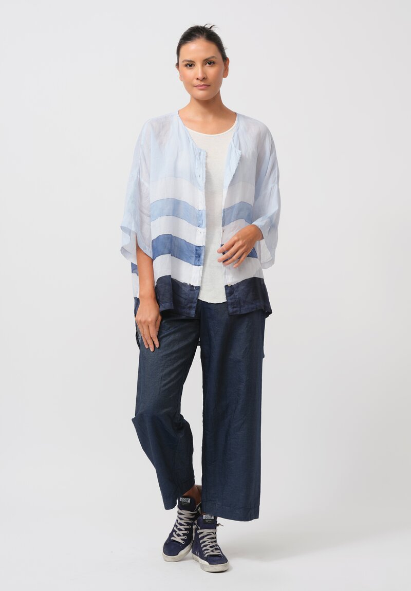 Gilda Midani Pattern-Dyed Linen Super Shirt in Stripes, Cloud & Last Blue	