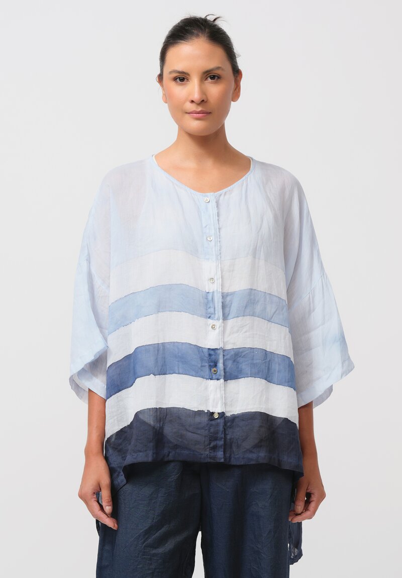 Gilda Midani Pattern-Dyed Linen Super Shirt in Stripes, Cloud & Last Blue	