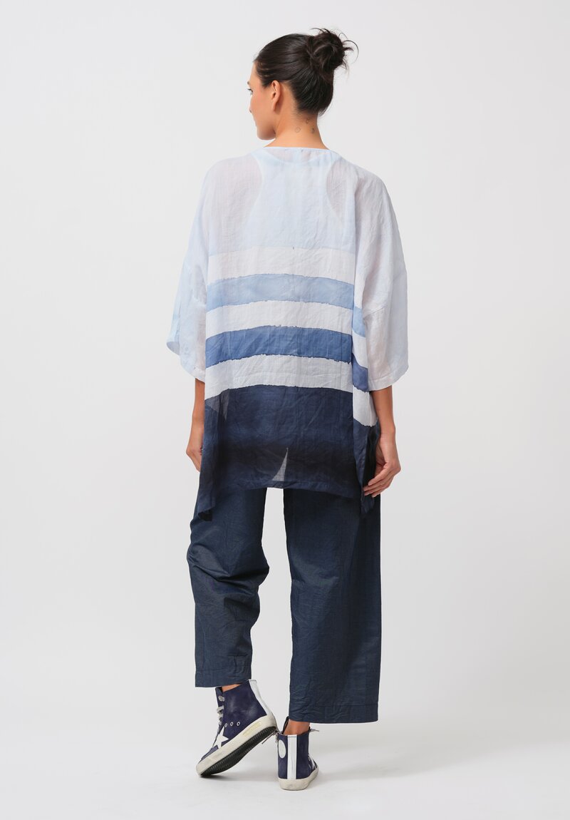 Gilda Midani Pattern-Dyed Linen Super Shirt in Stripes, Cloud & Last Blue	