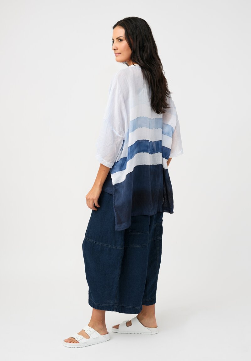 Gilda Midani Pattern-Dyed Linen Super Shirt in Stripes, Cloud & Last Blue