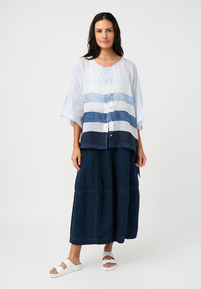 Gilda Midani Pattern-Dyed Linen Super Shirt in Stripes, Cloud & Last Blue