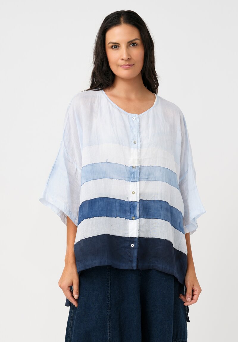 Gilda Midani Pattern-Dyed Linen Super Shirt in Stripes, Cloud & Last Blue