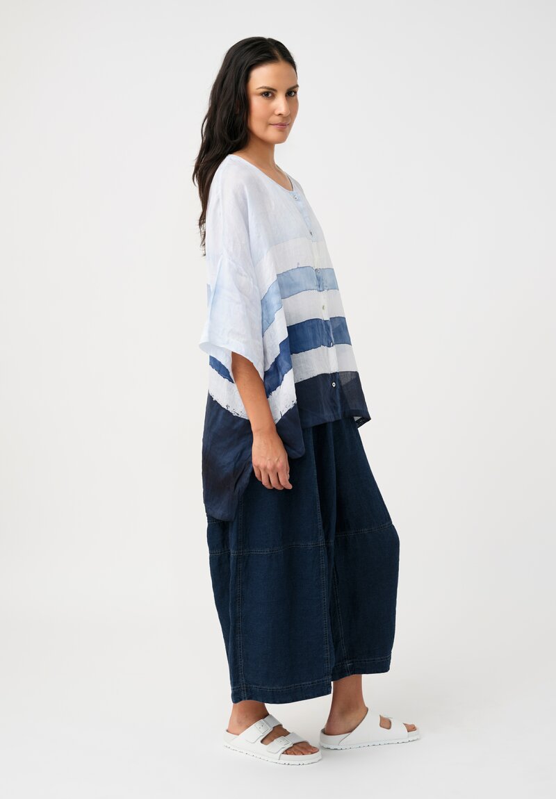 Gilda Midani Pattern-Dyed Linen Super Shirt in Stripes, Cloud & Last Blue