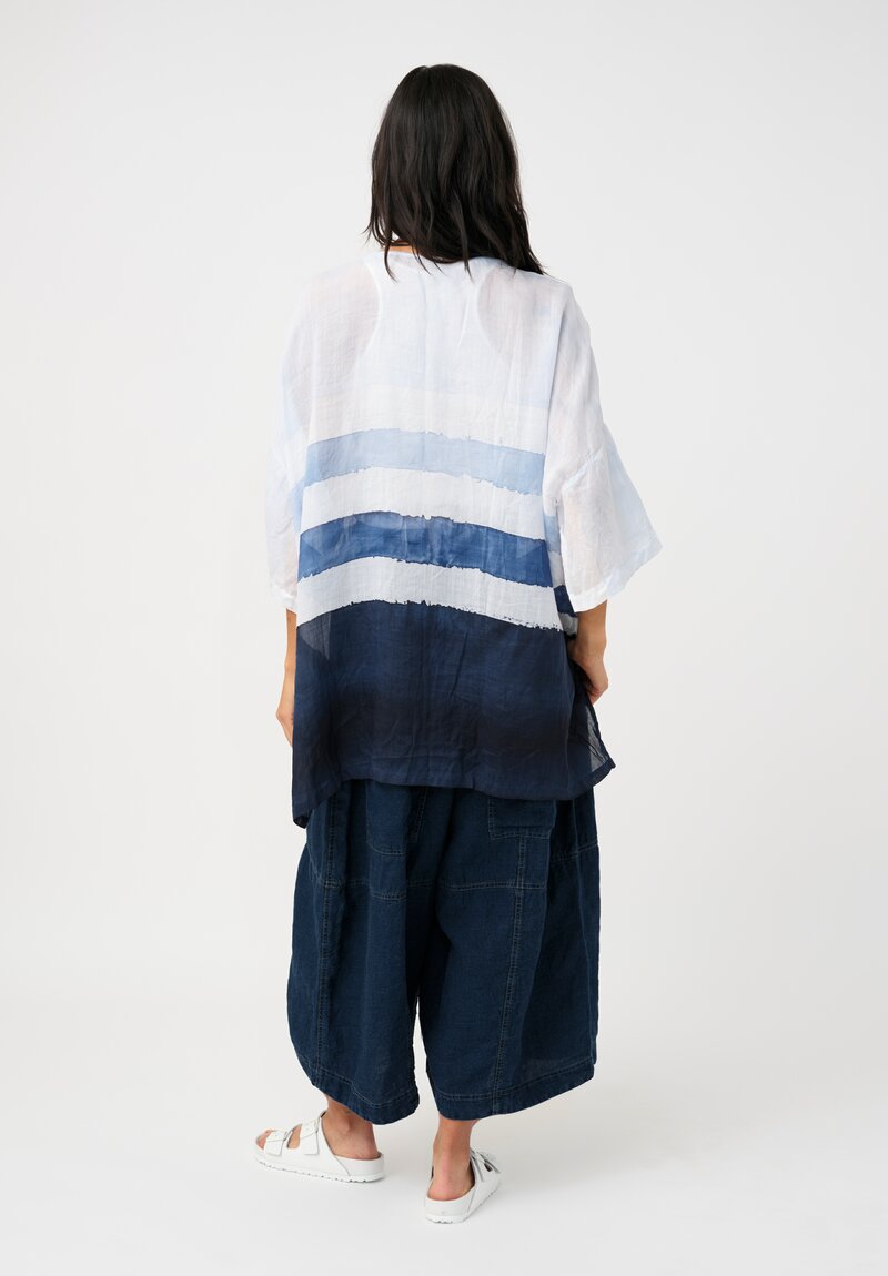 Gilda Midani Pattern-Dyed Linen Super Shirt in Stripes, Cloud & Last Blue