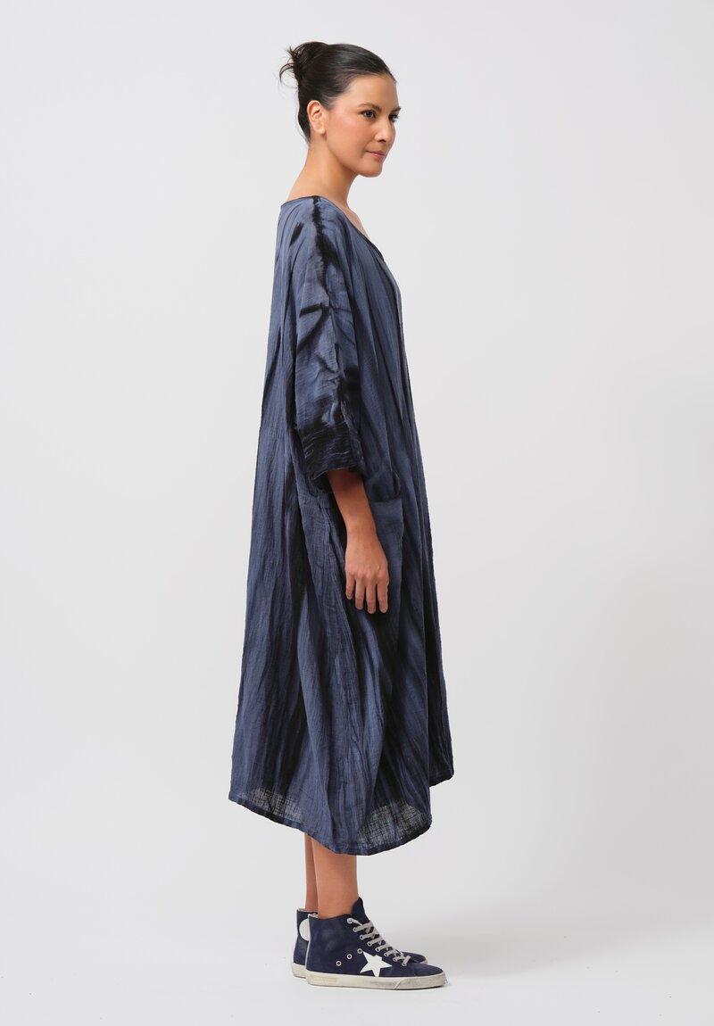 Gilda Midani Pattern-Dyed Cotton Bucket Dress in Marble Last Blue	